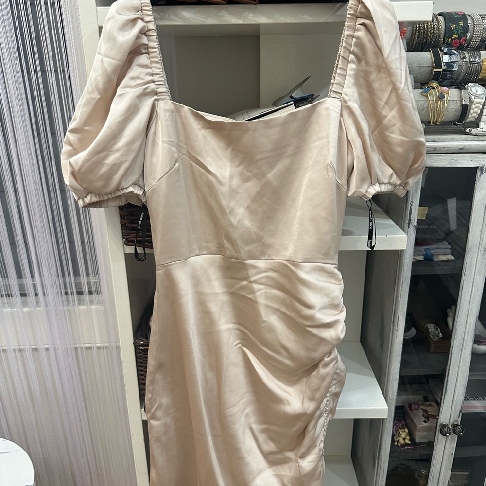 Lavish Alice Cream Puff Sleeve Mini Dress